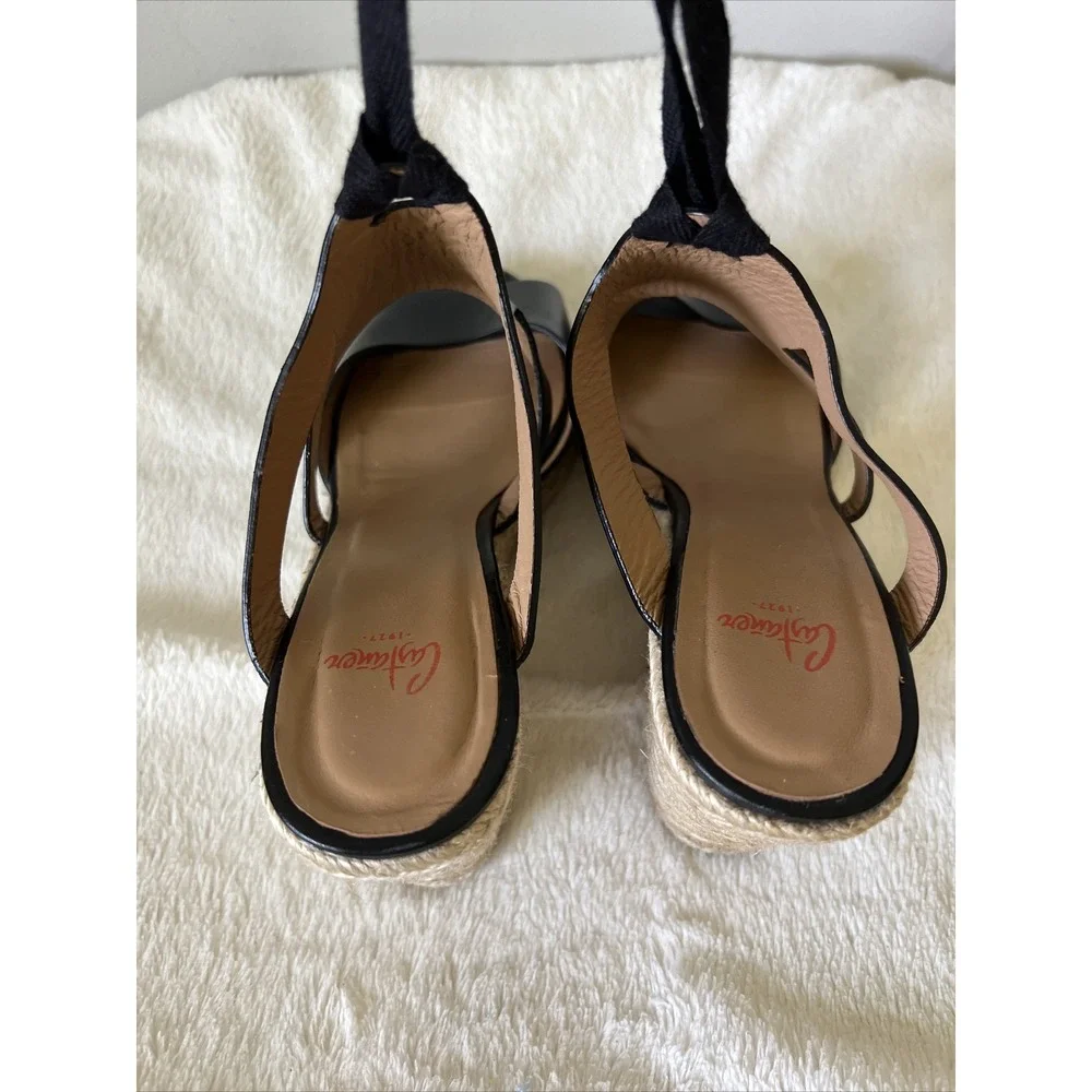Castaner Black Leather Espadrille Wedge Heel Sandal Shoes Size 37